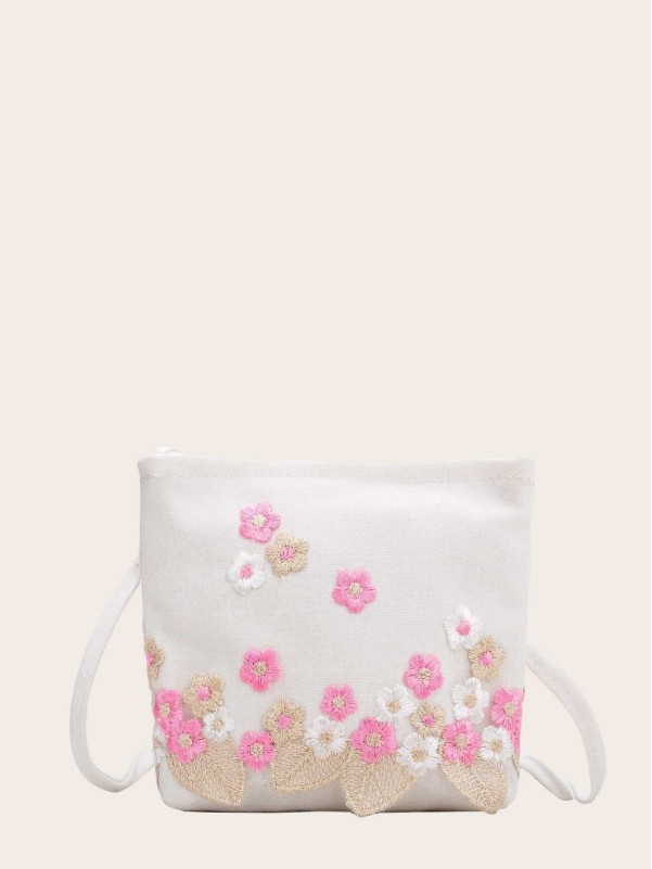 Girls Floral Embroidered Canvas Bag