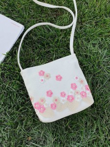 Girls Floral Embroidered Canvas Bag