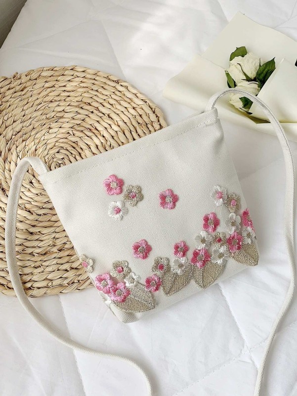 Girls Floral Embroidered Canvas Bag