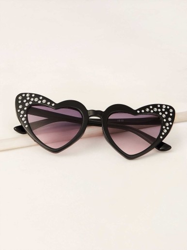 Girls Rhinestone Decor Heart Shaped Sunglasses