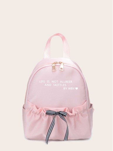 Girls Striped Bow Decor Nylon Backpack