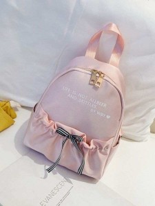 Girls Striped Bow Decor Nylon Backpack