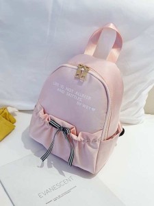 Girls Striped Bow Decor Nylon Backpack