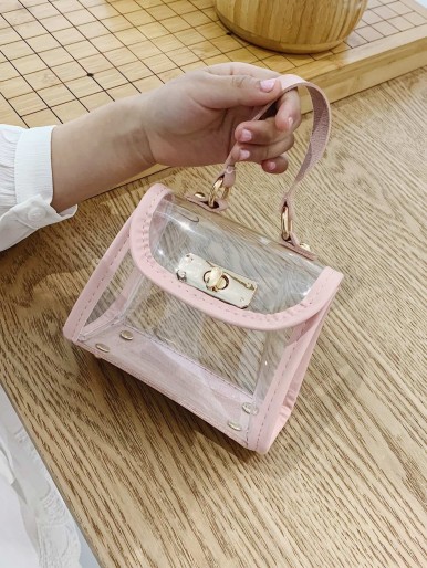 Girls Twist Lock Clear Chain Satchel Bag