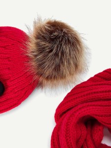 Christmas Kids Pom-pom Decorated Beanie Hat & Scarf