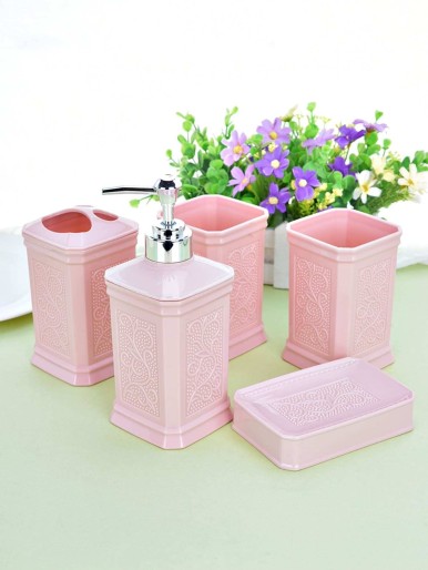 Graphic Embossed Bathroom Accessory 5pcs