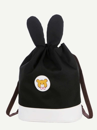 Kids Bear Patch Drawstring Backpack