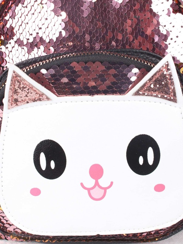 Kids Cat Print Sequins Decor Backpack