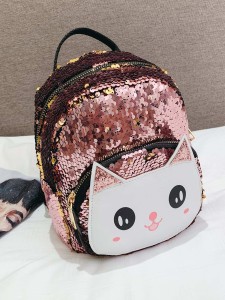 Kids Cat Print Sequins Decor Backpack