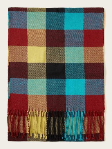 Kids Plaid Pattern Tassel Scarf