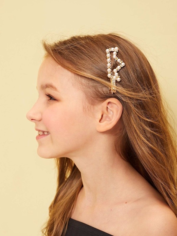Kids Rhinestone & Faux Pearl Decor Crown Hair Clip