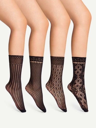 Mixed Pattern Net Socks 4pairs
