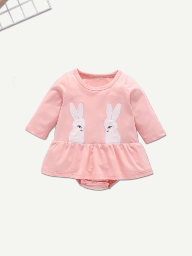 Baby Rabbit Embroidery Button Jumpsuit