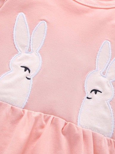 Baby Rabbit Embroidery Button Jumpsuit