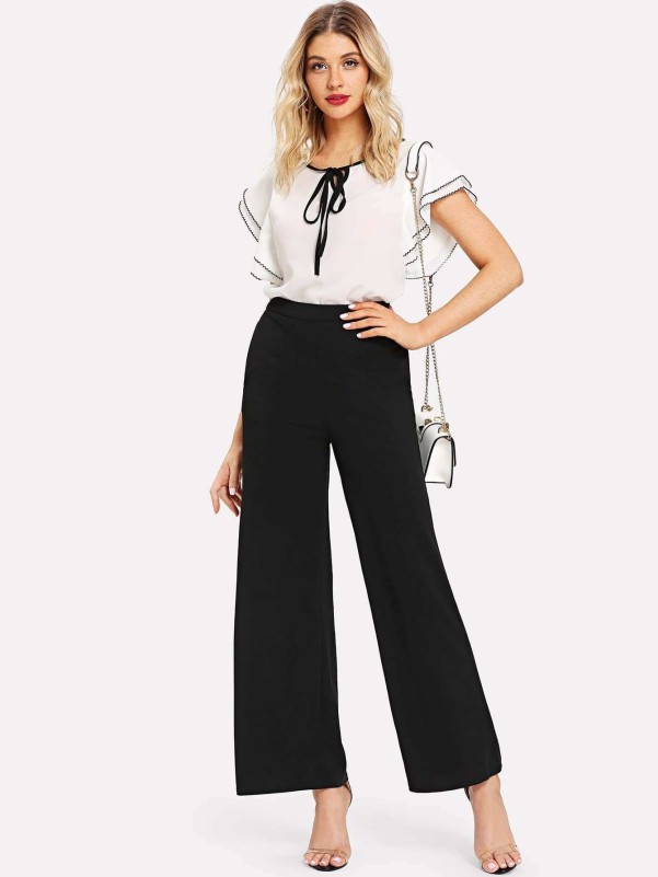 QUYUON Drawstring Pants Women Bell Bottoms Solid Suit Pants Leisure  Trousers Bell-Bottoms Solid Color Pants Long Pants for Women Full Pant Leg  Length