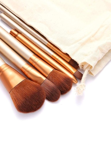12Pcs Gold Professional Makeup Brush Set with Canvas Bag