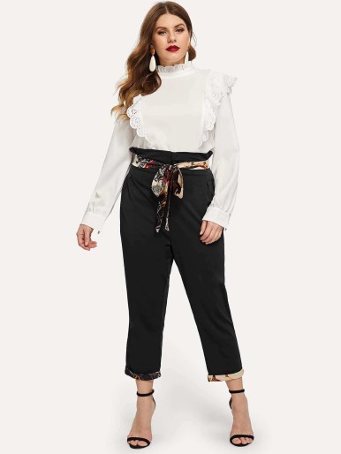 Plus Contrast Chain Print Hem Pants