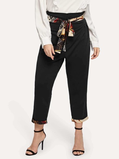 Plus Contrast Chain Print Hem Pants