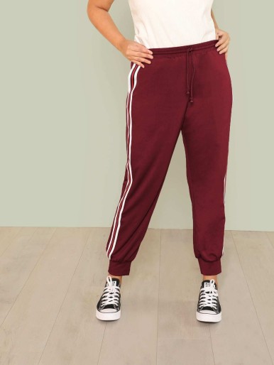 Plus Contrast Striped Side Drawstring Waist Sweatpants