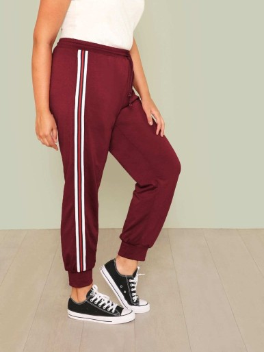 Plus Contrast Striped Side Drawstring Waist Sweatpants