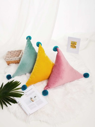 Pom Pom Decor Triangle Decorative Pillow 1pc