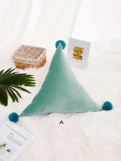 Pom Pom Decor Triangle Decorative Pillow 1pc