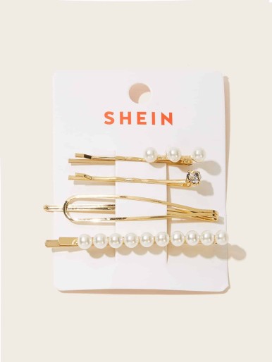 SHEIN Faux Pearl Decor Hairpin 4pcs
