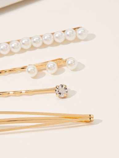 SHEIN Faux Pearl Decor Hairpin 4pcs