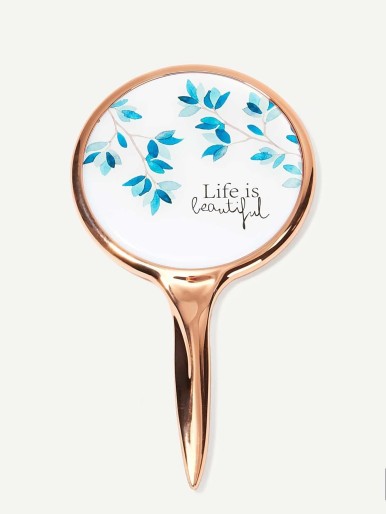 Branch Pattern Portable Makeup Mirror With Handle