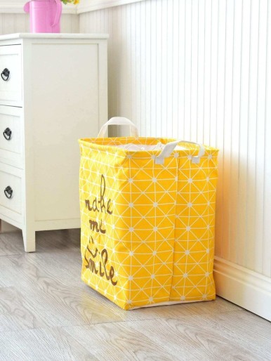 Slogan Print Drawstring Storage Basket