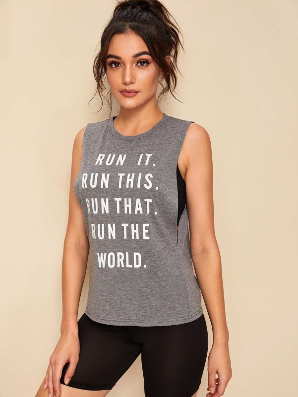 Armhole Side Slogan Print Tee