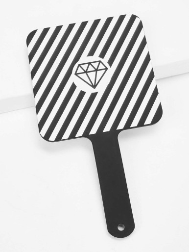 Striped Makeup Mirror With Handle