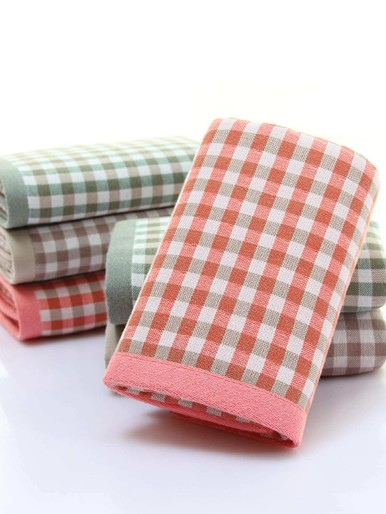 1pc Plaid Pattern Soft Cotton Towel