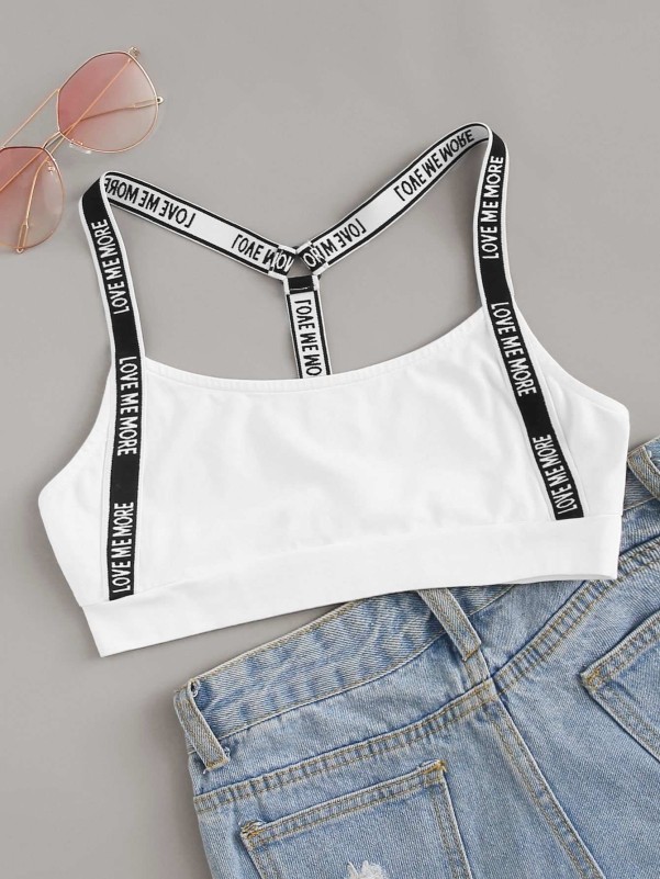 Y-back Letter Strap Detail Sports Bra