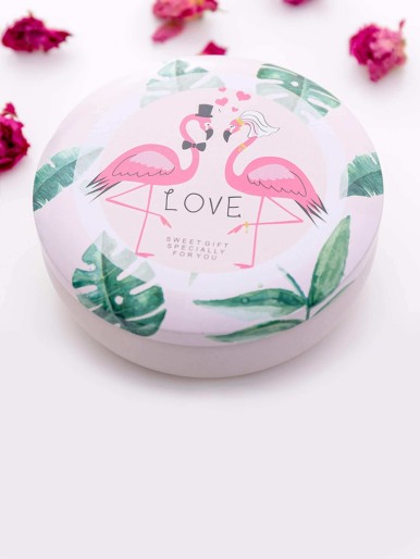 Large Flamingo Print Round Tin Box