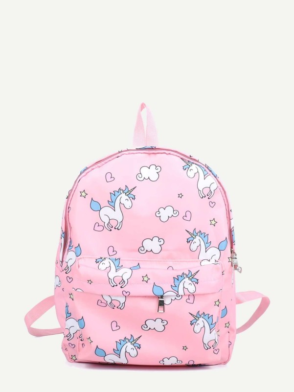 Kids Unicorn Print Pocket Front Backpack