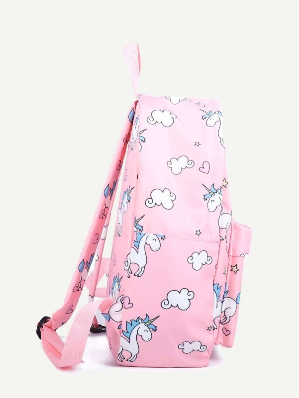 Kids Unicorn Print Pocket Front Backpack