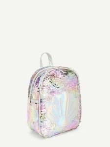 Girls Shell And Sequin Detail Iridescent Backpack