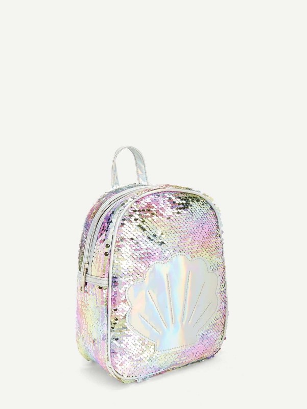 Girls Shell And Sequin Detail Iridescent Backpack