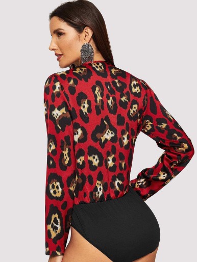 Leopard Print Surplice Wrap Bodysuit