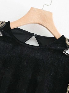 Rhinestone Beaded Chain Detail Velvet Bodysuit