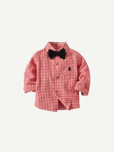 Boys Bow Front Gingham Shirt