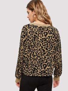 Contrast Trim Leopard Print Sweatshirt