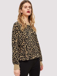 Contrast Trim Leopard Print Sweatshirt