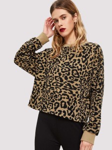 Contrast Trim Leopard Print Sweatshirt