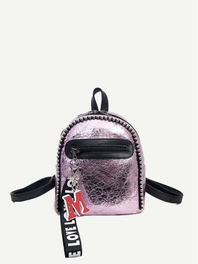 Kids Letter Charm Studded Trim Backpack