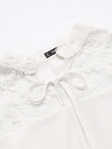 Lace Yoke Tie Front Ruffle Top