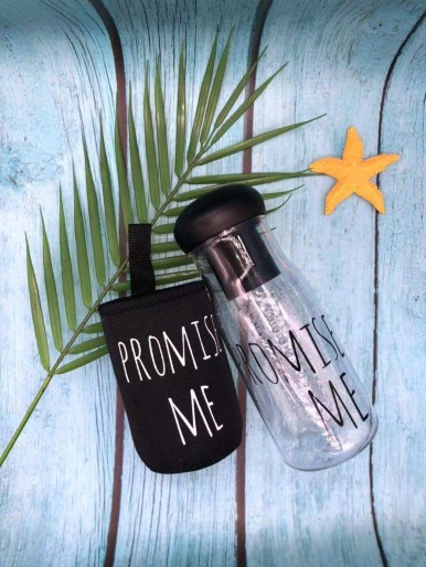 Letter Print Water Bottle 620ML With Bag