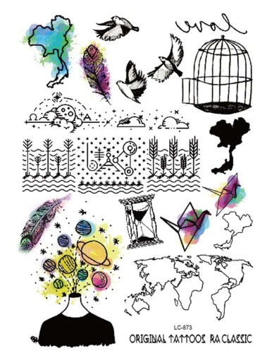 Map & Bird Pattern Tattoo Sticker