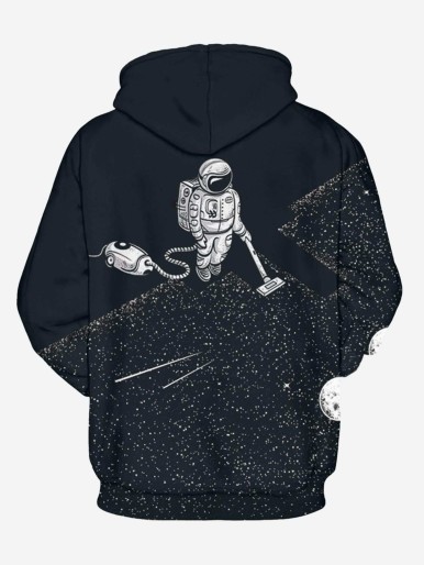 Men Astronaut Print Hooded Sweatshirt